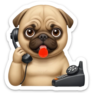 A pug on the phone sticker