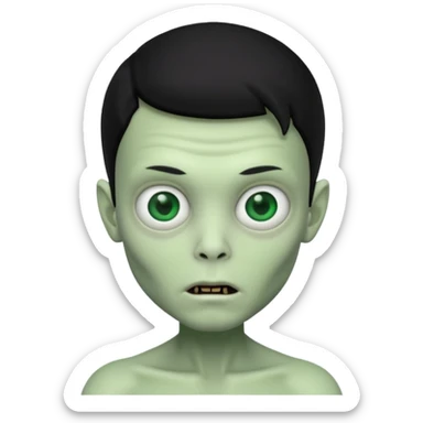 a pretty zombie boy with black hair bearing a resemblance to Ivan from Alien Stage in memoji apple format sticker
