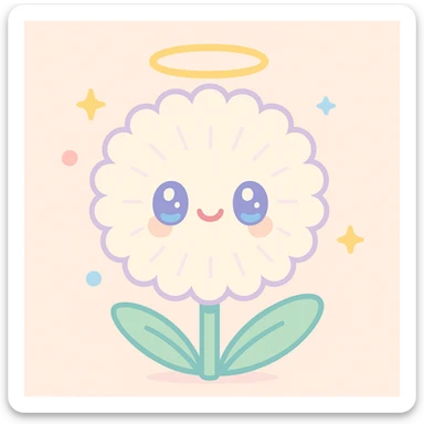 a dandelion with a halo and a saintly expression sticker