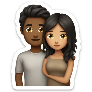 Tan girl with brown hair hugging boy with black hair  sticker