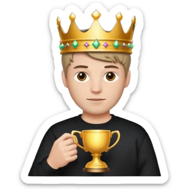 MVP + Tournament +Gaming + Black sweatshirt + White guy with crown + Tournament Cup   sticker