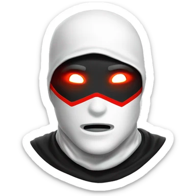 superhero with 3-hole balaclava, white skin, everything black, with glowing red laser eyes sticker