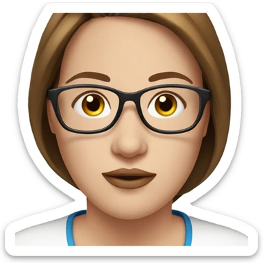 Beauty woman scientific straight brown hair blue eyes glasses plus size sticker