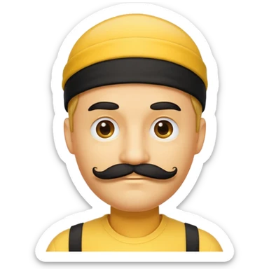 A yellow emoji with a black headband and a simple male mustache sticker