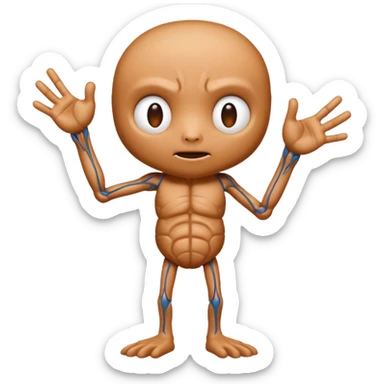 Illustrate Thing with detailed veins & stitches, posed upright giving a gesture. sticker