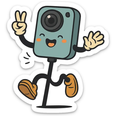 Remove the background, keep the fun and whimsical cartoon Insta360 camera on a stick character with arms and legs, transparent background, maintaining a whimsical and cartoonish style. sticker