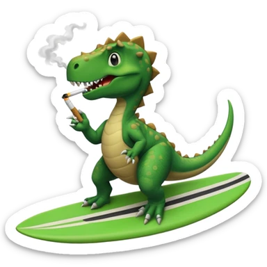 dinosual smokig a ciggerett while surfing sticker