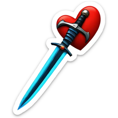 Create a red heart with a black sword through it, with a blue aura, in a pop-art style. sticker