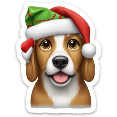 Dog wearing a Christmas hat sticker
