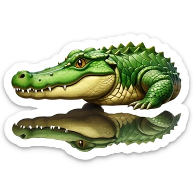 A large crocodile resting on a riverbank, part of its body in water, realistic scales and reflections, natural sunlight. sticker