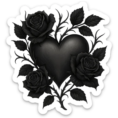 gothic heart with dark roses, remove background sticker
