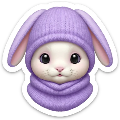 white baby bunny head in a pastel lavender balaclava sticker