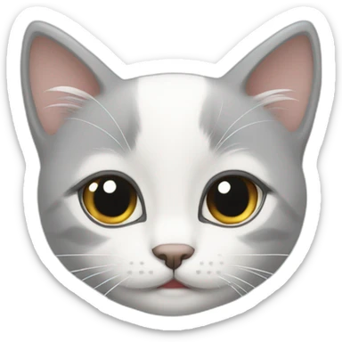 Gray and white kitten with one eye closed sticker