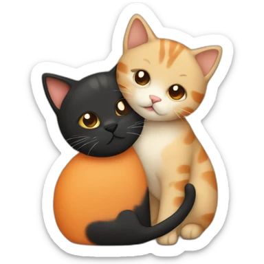 one beige cat and one black and orange cuddling sticker
