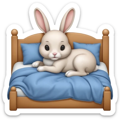 cartoon rabbit sleeping soundly in a big bed by itself with its eyes closed and no stuffed animals sticker