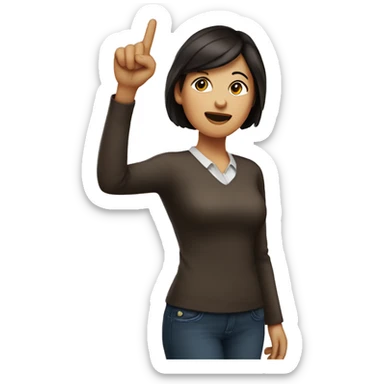 The woman with white skin and dark brown hair is pointing up with their hand with index finger raised. sticker