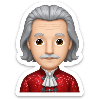 Johann Konrad Dippel (1673-1734) with gray hair, red sequin outfit sticker