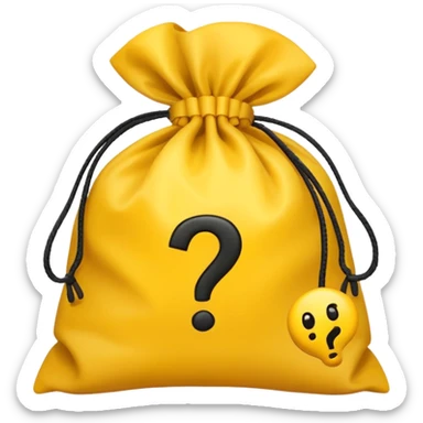 tied bag printed with q&a overstuffed with yellow question marks sticker