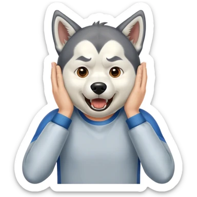 Man covering his ears from a yelling husky dog sticker