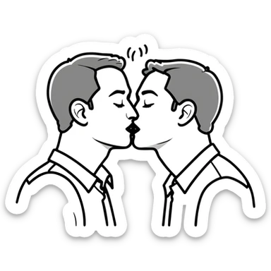 Gay couple kissing black and white outline sticker