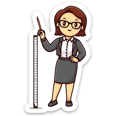 full body mad female teacher without glasses holding a ruler sticker