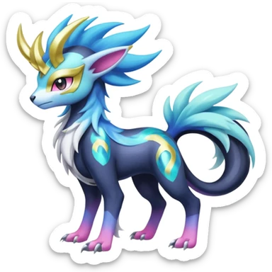 Shiny Sunny furry neon colorful scaly painted Asian pastel-gradient Absol-Meloetta-Solgaleo-Luxray-Suicune-fusion sticker