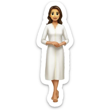 A young woman with complete white kurti welcoming  sticker