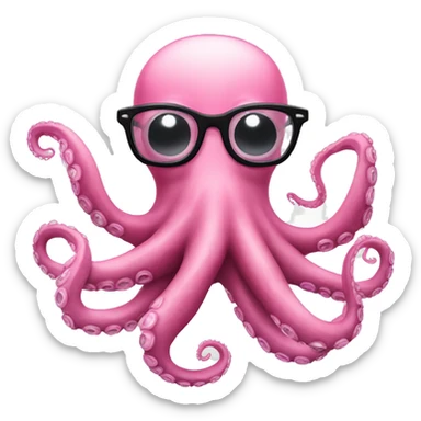 a pink octopus with only 8 tentacles with black glasses looking smart  sticker