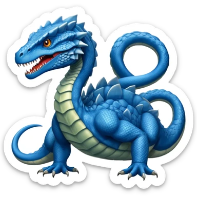 blue hydra, strong reptilian body, like a dinosaure, not like a snake,  with 3 heads rising from its neck sticker