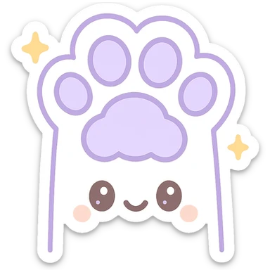 fluffy paw, kawaii style, big pads, sparkles, purple and white sticker