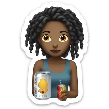 black haired girl with locs drinking out of a can sticker