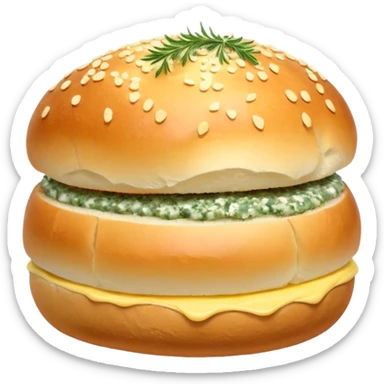 A bread roll topped with butter and herb salt sticker