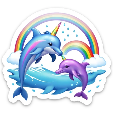 Unicornio y delfin con arcoiris de fondo sticker