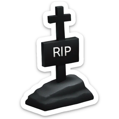 a black grave with the letters RIP on a silver  sticker