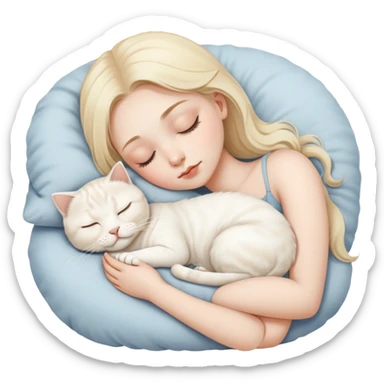 long Blonde white girl sleeping with white scottish fold cat sticker