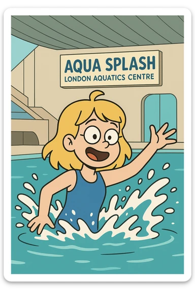 aqua splash london aquatics centre a girl yellow hair blue swimming suits sticker