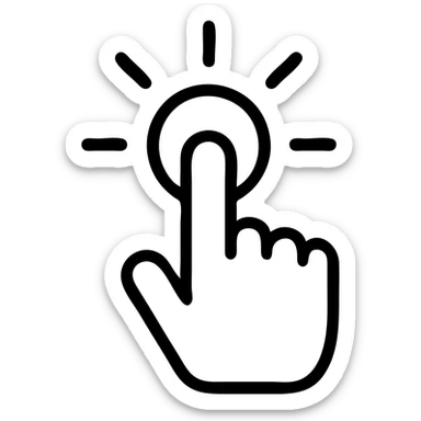 Single finger pressing effortless button with radiating success lines, minimalist interaction design, bold corporate illustration style sticker