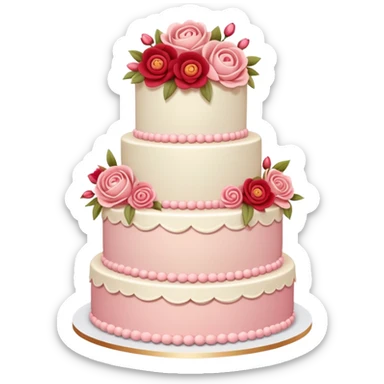 Romantic pastel wedding cake with warm-colored pink and red flowers sticker