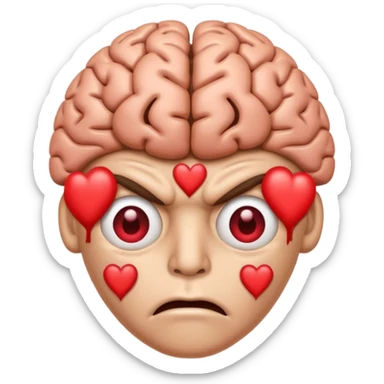 image of the brain with heart eyes and another image of the brain disgusted/angry sticker