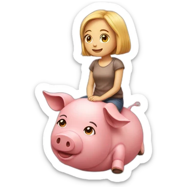 girl sitting on the pig head sticker