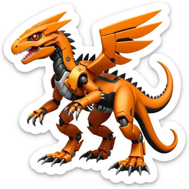 Cool Futuristic Black Orange Cyber-Digimon-Fakemon-Velociraptor-Guilmon-Guilmon-Wargreymon-Mecha-fusion (full body) sticker