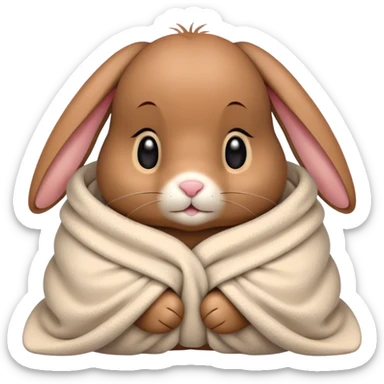 Floppy-eared brown bunny cozy in blanket  sticker