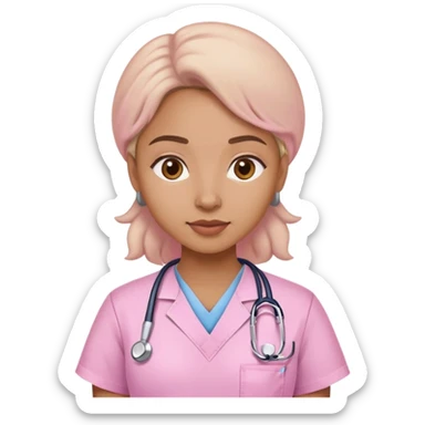 Medium brown woman in Light pink scrubs sticker