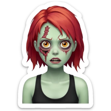 zombie girl with red hair and black tank top  sticker