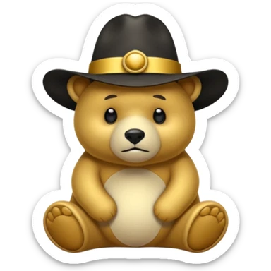 Oso dorado con sombrero elegante y moño negro triste animatronico sticker