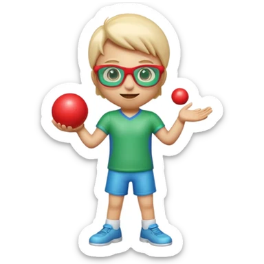 Cute 3D cartoon emoji sticker of a three-glass and ball game, glossy plastic texture, green red and blue glasses, soft lighting, smooth shadows, playful look, white sticker outline, transparent background, high resolution.” sticker