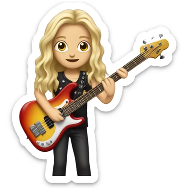 Blonde long hair rockstar playing bass guitar sticker