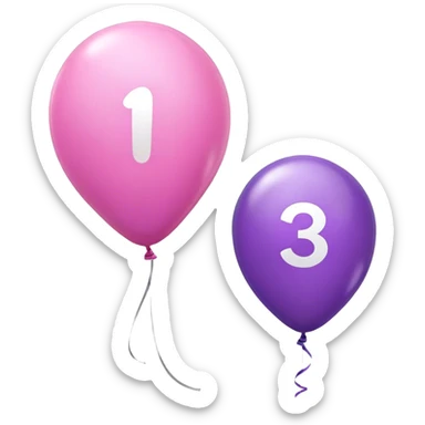 A pink balloon with a 2 on it on the left a purple balloon with a 3 on it on the right  sticker