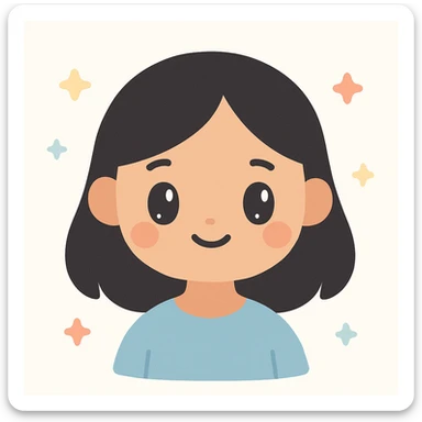 semi-realistic style of a girl with black straight hair and light brown skin, gentle expression, soft pastel colors sticker