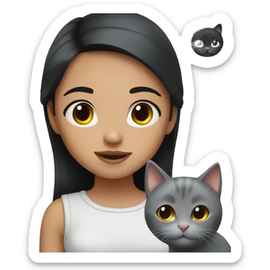 girl with black hair and brown eyes clean girl with her grey cat sticker